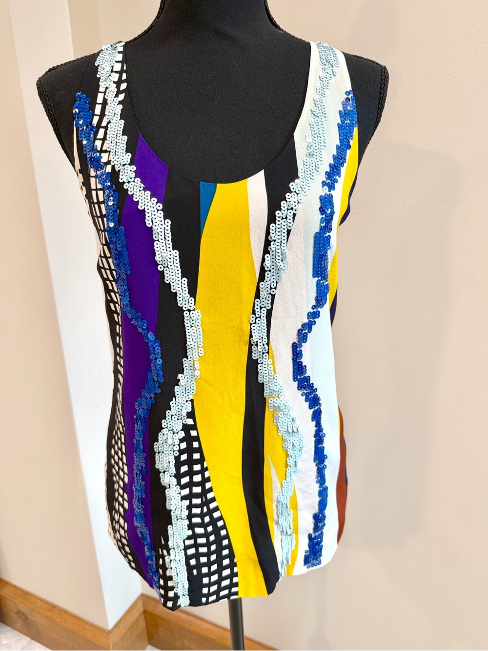 Diane Von Furstenberg Jackie Glass Patch Sequin Tank size P